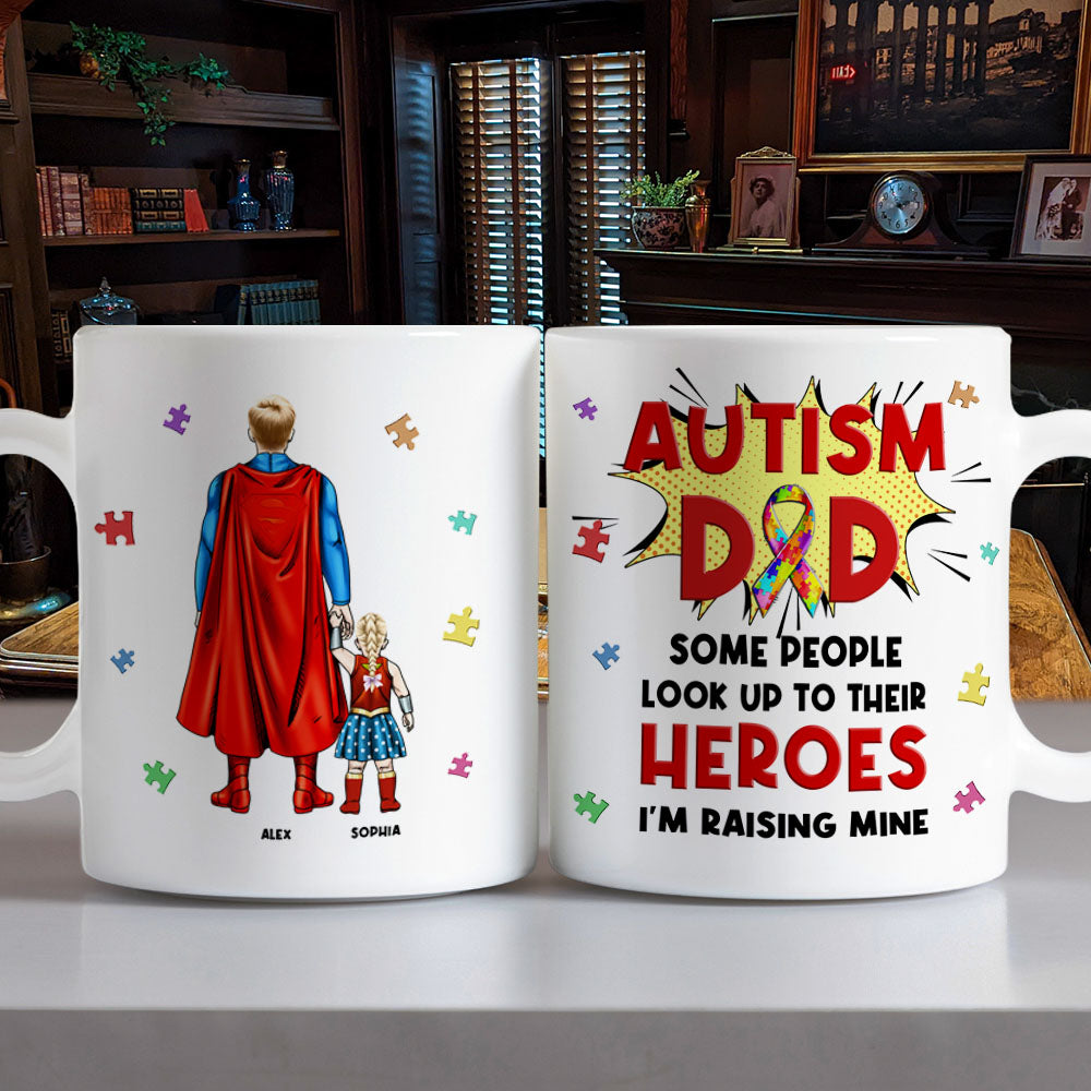 Personalized Gifts For Autism Dad Coffee Mug Father's Day Super Dad And Kids 042TOMH240225PA