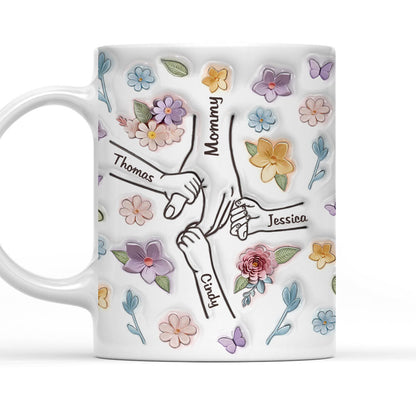 Mom You Hold My Hand Also My Heart - Personalized 3D Inflated Effect Ceramic Mug - Gift For Mom, Grandma, Mothers Day | NA94