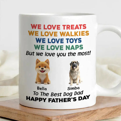 Custom Dog Dad Mug "We Love You the Most!" Funny Father's Day Gift for Pet Lovers, White Ceramic Cup