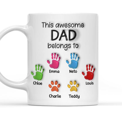 This Awesome Dad Grandpa Belongs To - Personalized 3D Inflated Effect Ceramic Mug - Gift For Dad, Grandpa, Father's Day NA94