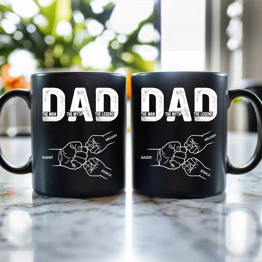 "DAD The Man The Myth The Legend" Fist-Bump Mug Custom Kids' Names, Father's Day Gift