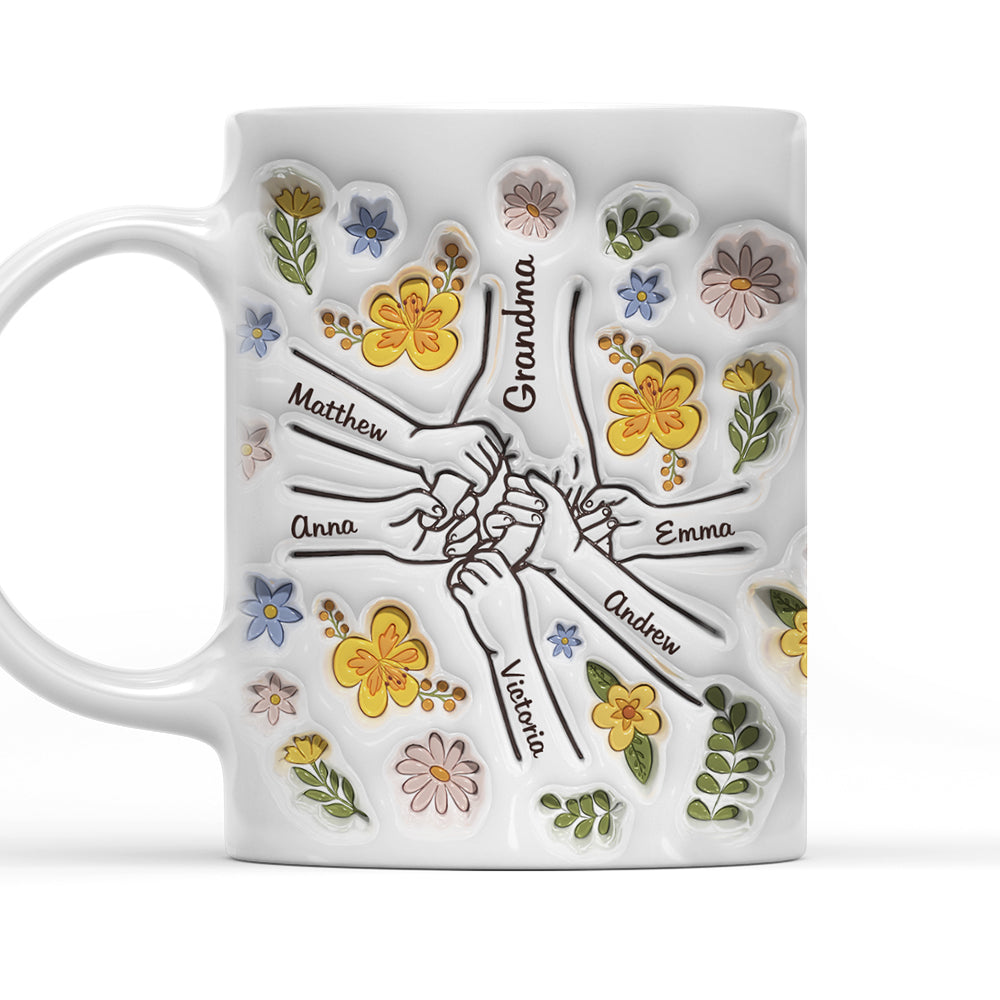 You Hold Our Hands, Also Our Hearts - Personalized 3D Inflated Effect Ceramic Mug - Gift For Mom, Grandma, Mothers Day | NA94