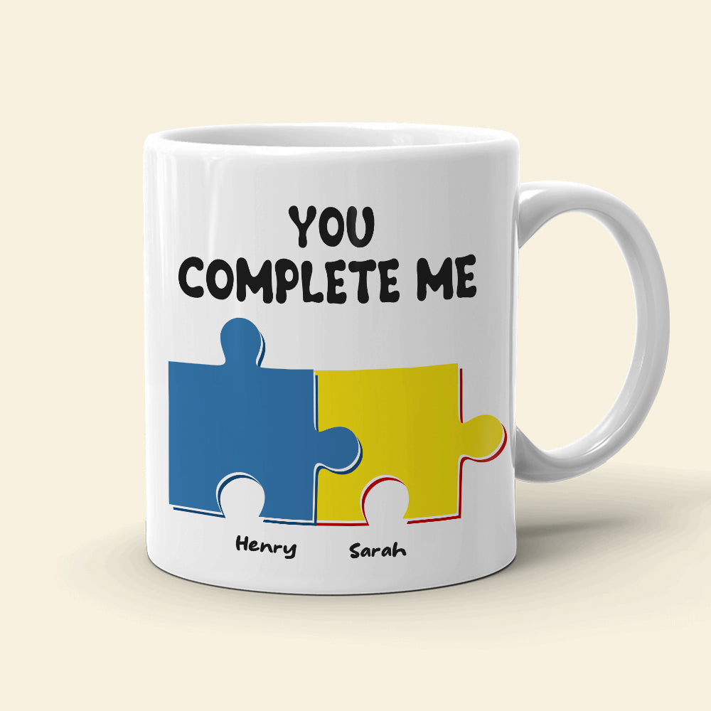 Funny Couple You Complete Me Puzzle, Personalized White Mug, Gift For Couple