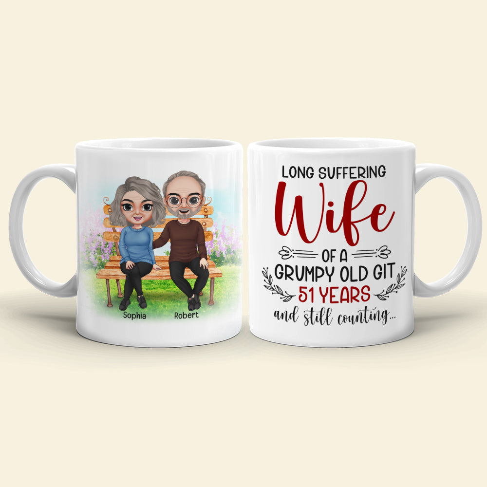 Long Suffering Wife Of A Grumpy Old Git, Old Couple Anniversary White Mug
