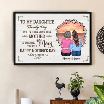 Beach Sunset Mother and Daughter Hugging Back View Personalized Cup, Poster, Keychain, Ornament & More, Sentimental Mother's Day Gift for Daughter