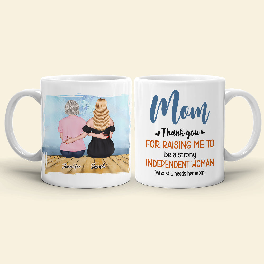 Mom, Thank You For Raising Me, Gift For Mom, Personalized Mug, Mom And Daughter Sitting Mug, Mother's Day Gift
