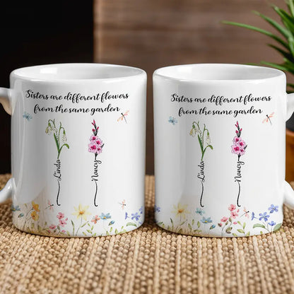Personalized Sisters Mug with Birth Flowers Ceramic Gift