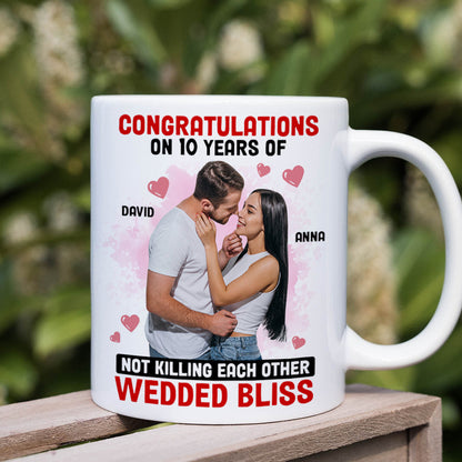 Custom Photo Congratulations On 10 Years Of Wedded Bliss - Personalized Ceramic Mug - Gift For Couple, Husband Wife, Anniversary Gift NA94