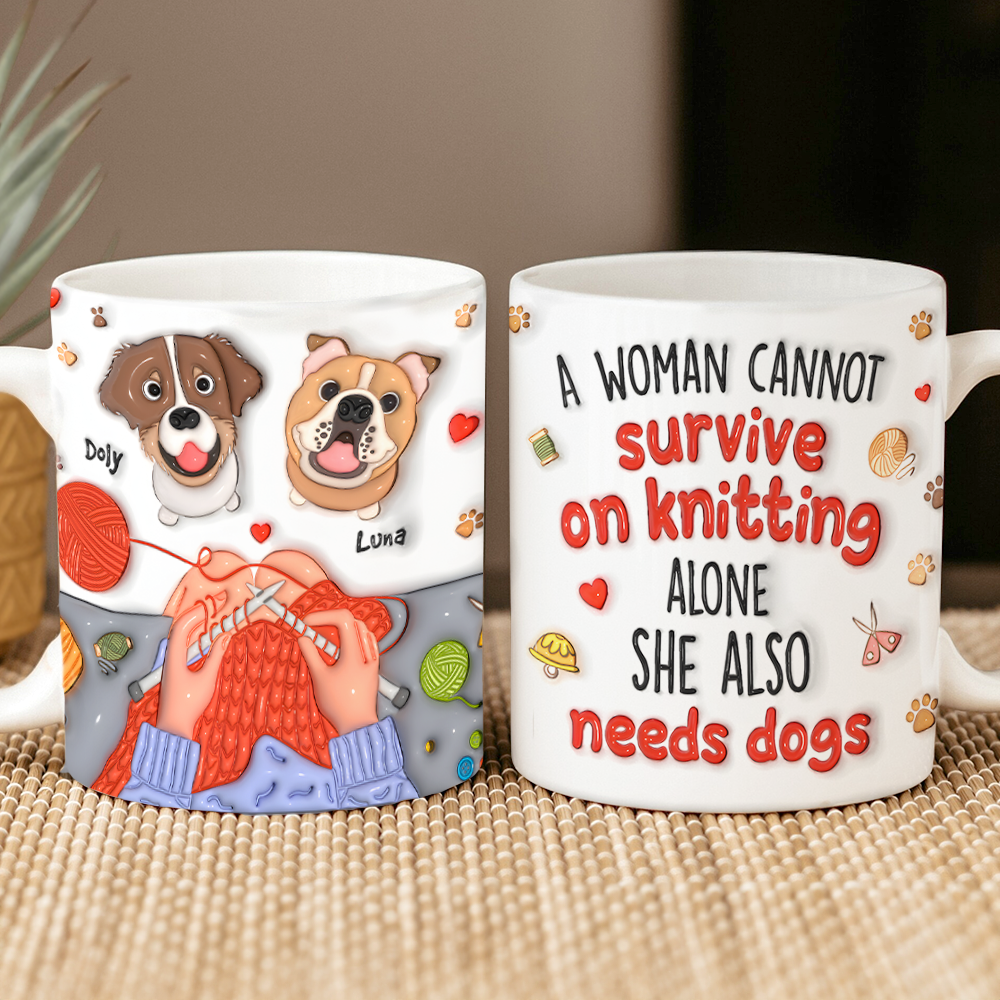 Personalized Gifts For Knitting Dog Lady Coffee Mug, Cute Inflated Effect 02qhpu060924