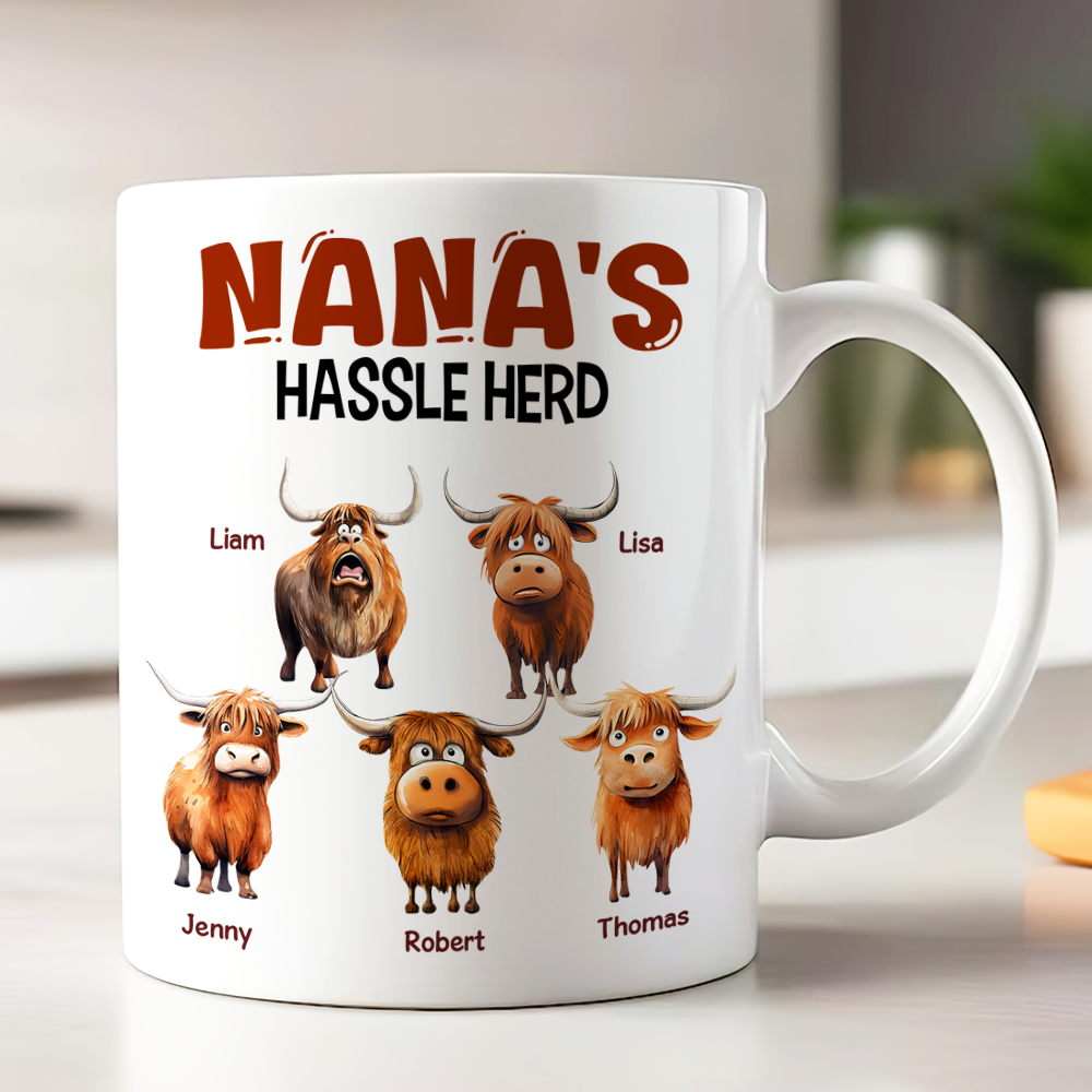 Personalized Gifts For Mom Coffee Mug, Funny Highland Cow Hassle Herd 01qhpu180125