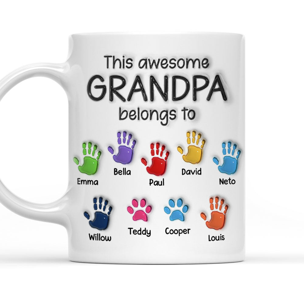 This Awesome Grandpa Belongs To - Personalized 3D Inflated Effect Ceramic Mug - Gift For Dad, Grandpa, Father's Day NA94