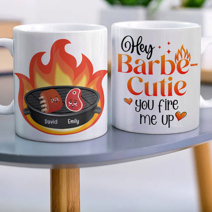 Couple BBQ Hey Barbe-Cutie You Fire Me Up, Personalized Coffee Mug, Funny Couple BBQ Party, Gift For Her/Him