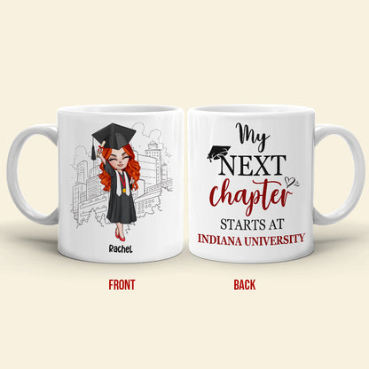 My Next Chapter Starts At University - Personalized White Mug - Chibi Graduation Front View