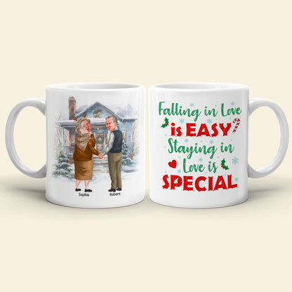 Falling In Love Is Easy? Staying In Love Is Special- Personalized Coffee Mug- Gift For Him/ Gift For Her- Christmas Gift- Old Couple Coffee Mug