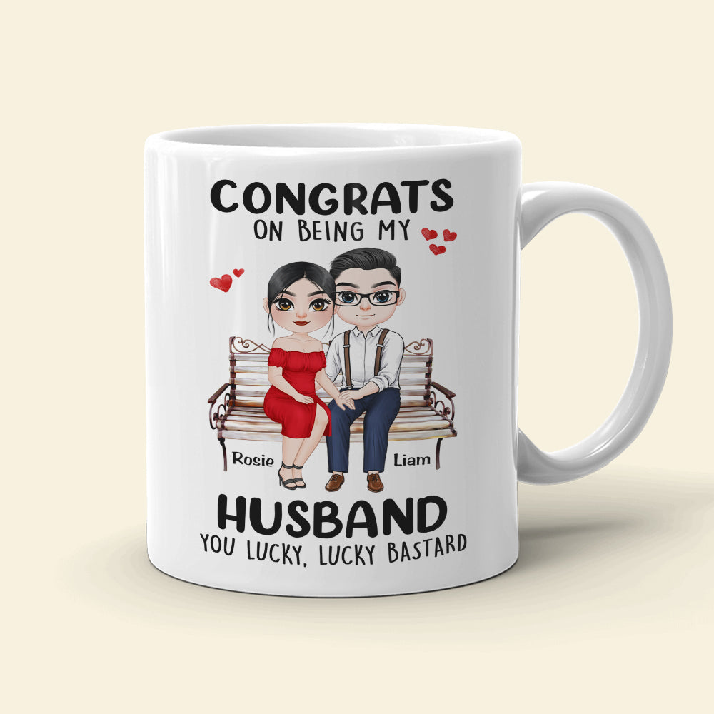 Congrats On Being My Husband, Gift For Couple, Personalized Mug, Couple Sitting Mug, Couple Gift