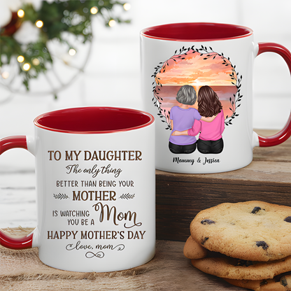 Beach Sunset Mother and Daughter Hugging Back View Personalized Cup, Poster, Keychain, Ornament & More, Sentimental Mother's Day Gift for Daughter
