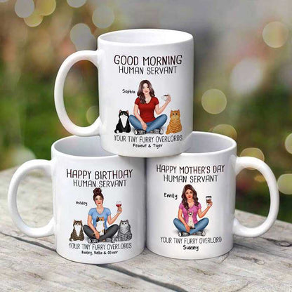 Pretty Woman Sitting Good Morning Cat Human Servant Personalized Mug