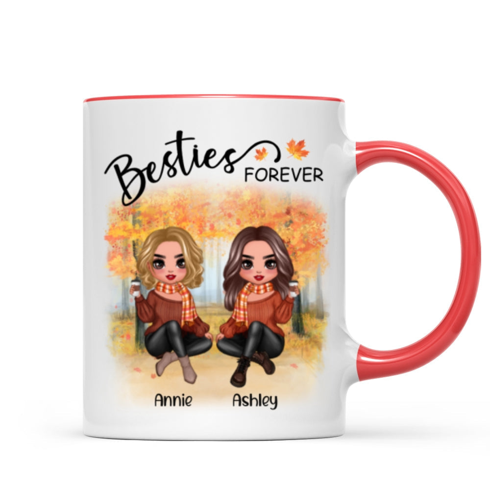 Doll Best Friends Besties Sitting Fall Season Personalized Mug