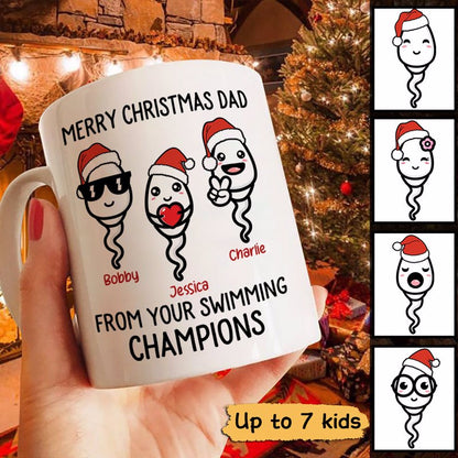 Merry Christmas Dad Swimming Champion Personalized Mug