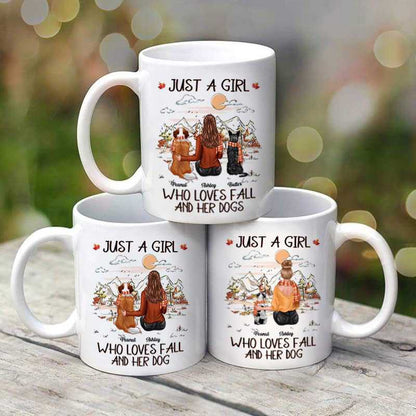 Girl Loves Fall & Her Dog Back View Personalized Mug