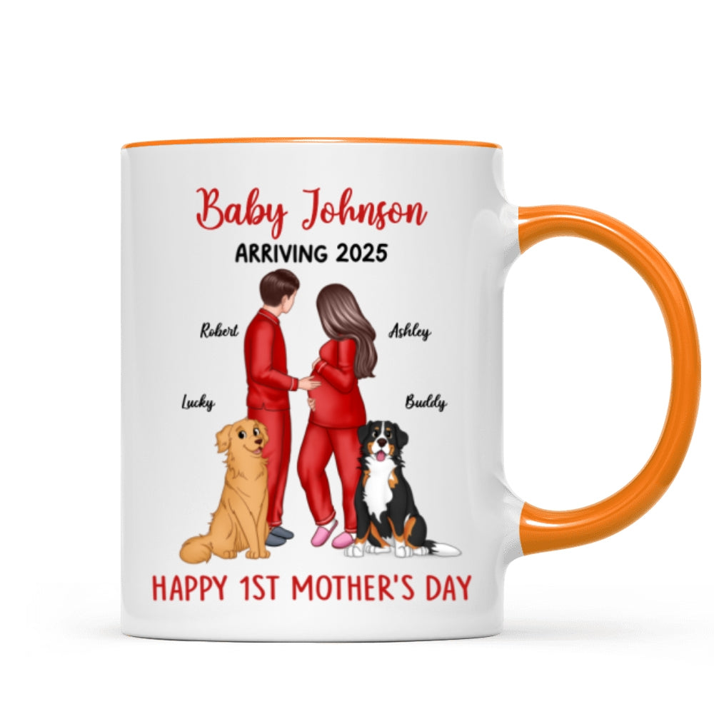 Baby Arriving Happy First Mother's Day Personalized Mug, Gift For Pregnant Mom, Expecting Mom