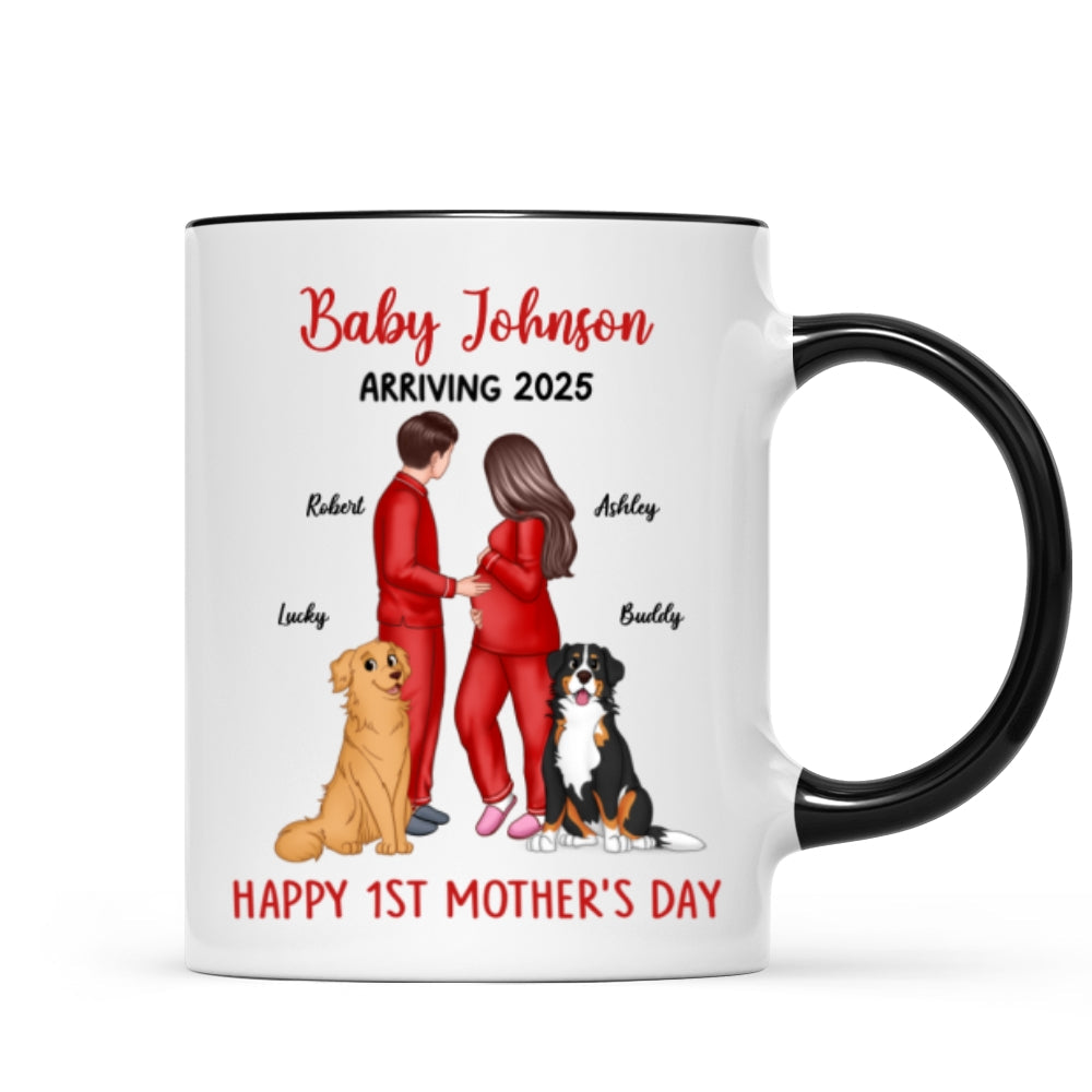 Baby Arriving Happy First Mother's Day Personalized Mug, Gift For Pregnant Mom, Expecting Mom