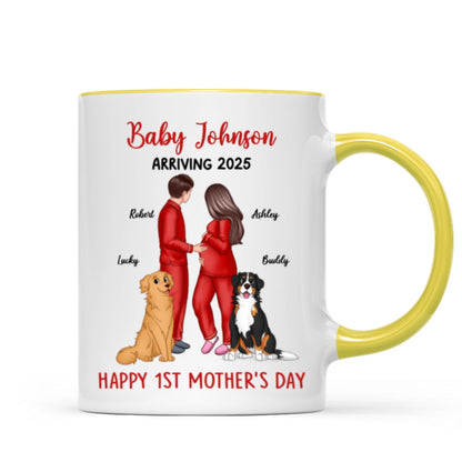 Baby Arriving Happy First Mother's Day Personalized Mug, Gift For Pregnant Mom, Expecting Mom