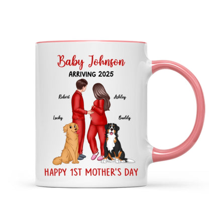 Baby Arriving Happy First Mother's Day Personalized Mug, Gift For Pregnant Mom, Expecting Mom
