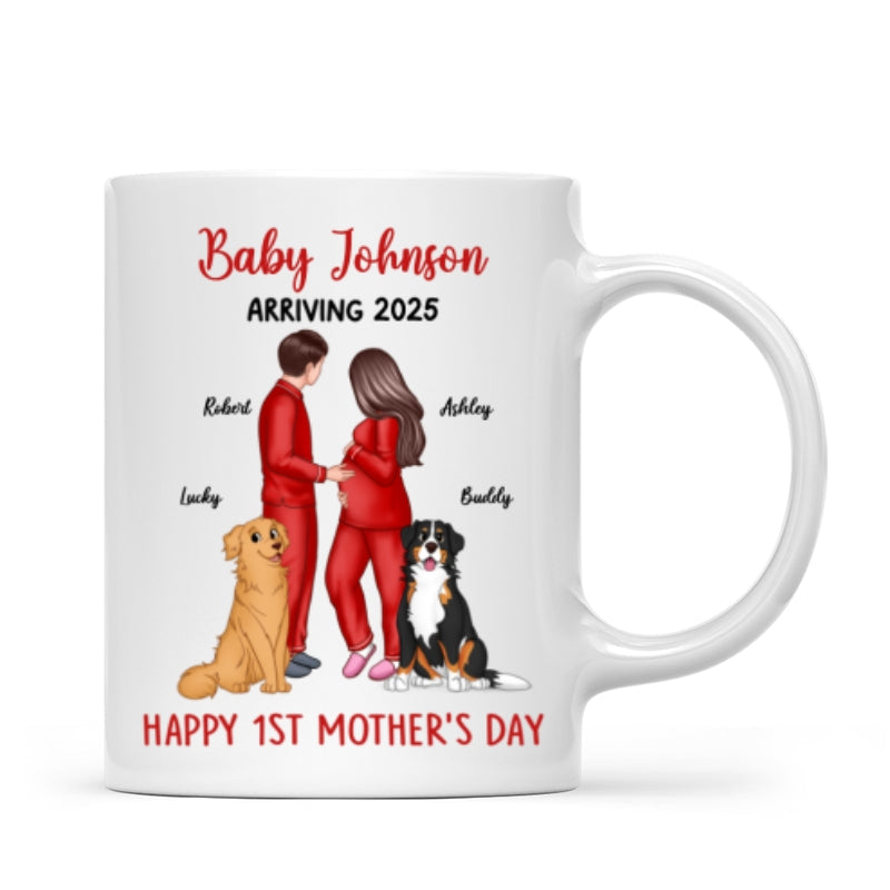 Baby Arriving Happy First Mother's Day Personalized Mug, Gift For Pregnant Mom, Expecting Mom