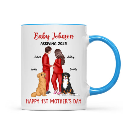 Baby Arriving Happy First Mother's Day Personalized Mug, Gift For Pregnant Mom, Expecting Mom