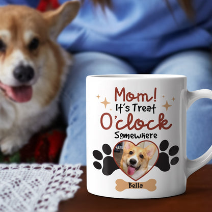 Custom Photo Gifts For Dog Mom Coffee Mug It's Treat O'clock Somewhere