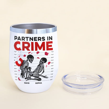 Partners In Crime-Gift For Couple-Personalized Wine Tumbler-Skull Funny Couple Wine Tumbler