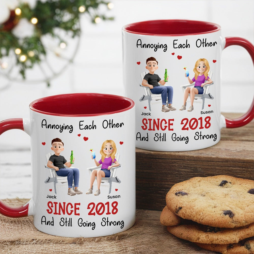 Funny Couple Mug Custom Anniversary Gift for Husband or Wife with Coffee Illustration