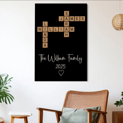Personalized Family White Ceramic Mug with Wooden Tile Crossword Art - Unique Creative Gift for Home