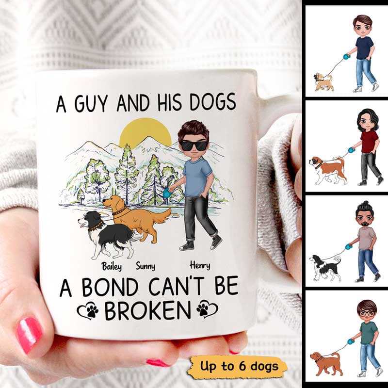 Man & Dog Bond Can't Be Broken Walking Dog Personalized Mug