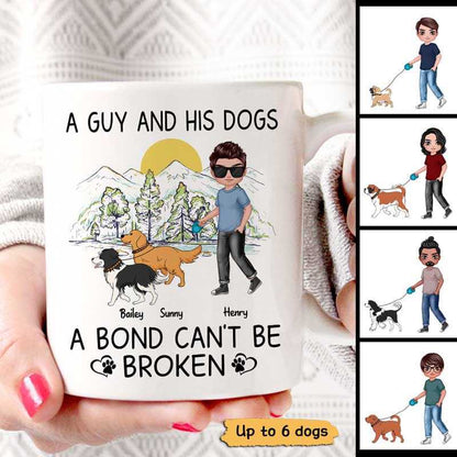 Man & Dog Bond Can't Be Broken Walking Dog Personalized Mug