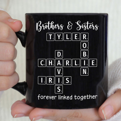 Brothers & Sisters Siblings Family Forever Linked Crossword Outline Personalized Mug