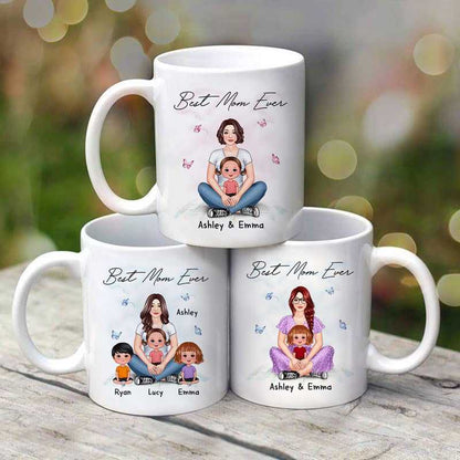 Woman Sitting With Kids Best Mom Ever Gift Personalized Mug