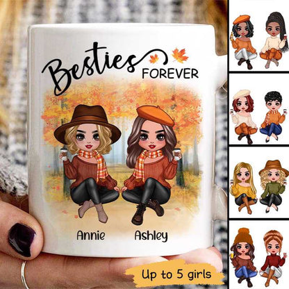 Doll Best Friends Besties Sitting Fall Season Personalized Mug (11oz)