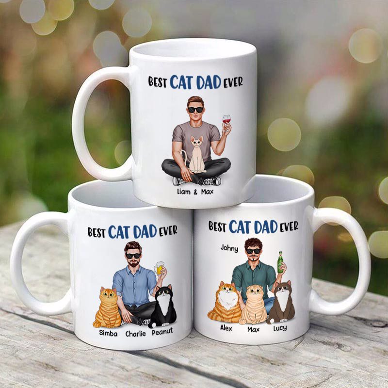 Best Cat Dad Ever Real Man Sitting With Cats Father's Day Gift Personalized Mug