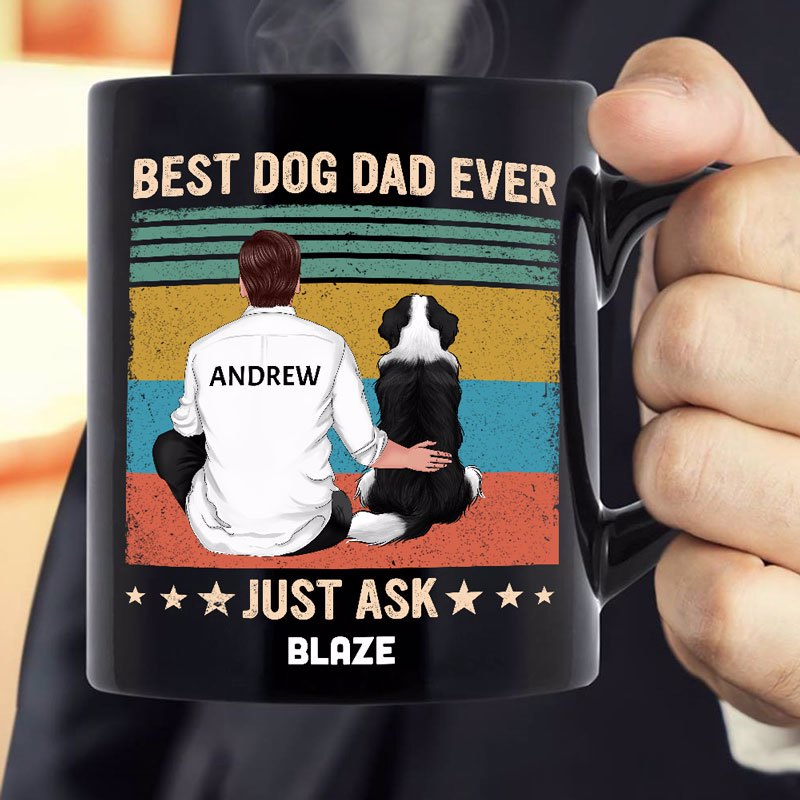 Best Dog Dad Man & Dog Back View Retro Personalized Black Mug