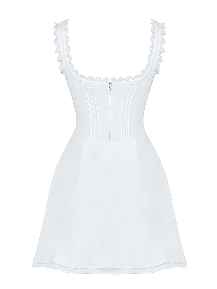 V Neck Pin Tuck Mini Birthday Dress