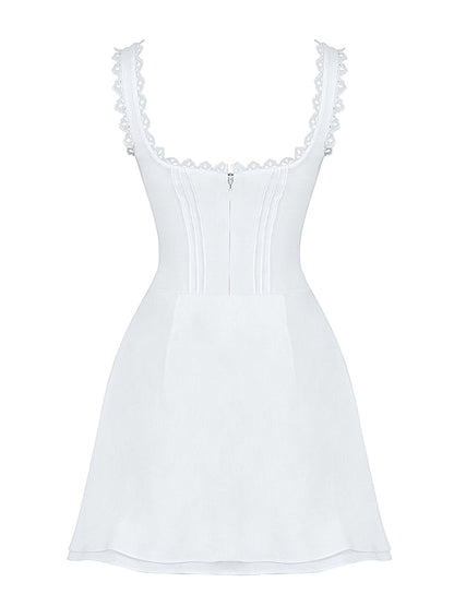 V Neck Pin Tuck Mini Birthday Dress