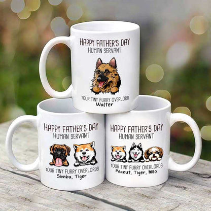 Happy Father's Day Human Servant Peeking Dogs Personalized Mug