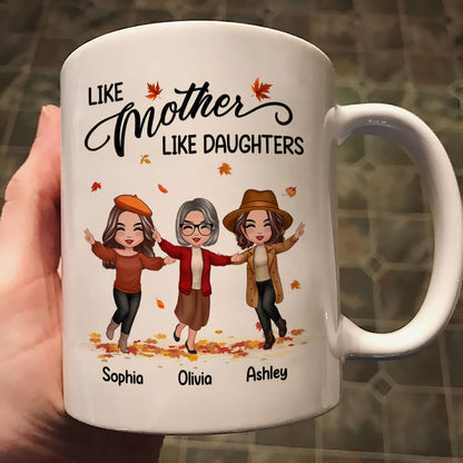 Fall Season Happy Doll Mom Daughters Playing With Autumn Leaves Personalized Mug