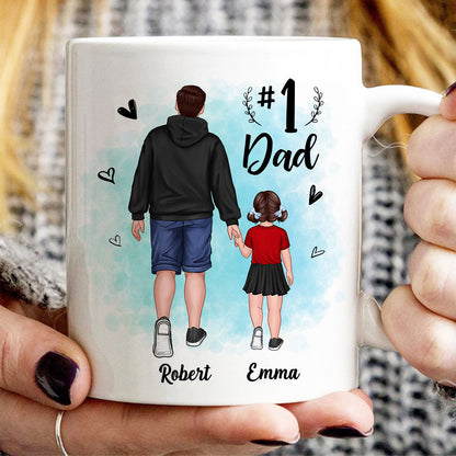 Watercolor Back View Dad And Son Daughter Kids Walking #1 Dad Personalized Mug
