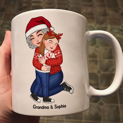 Cute Grandma Hugging GrandKid Christmas Gift For Granddaughter Grandson Personalized Mug