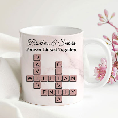 Brothers Sisters Forever Linked Together Crossword - Personalized Mug - Sentimental Gift for Siblings