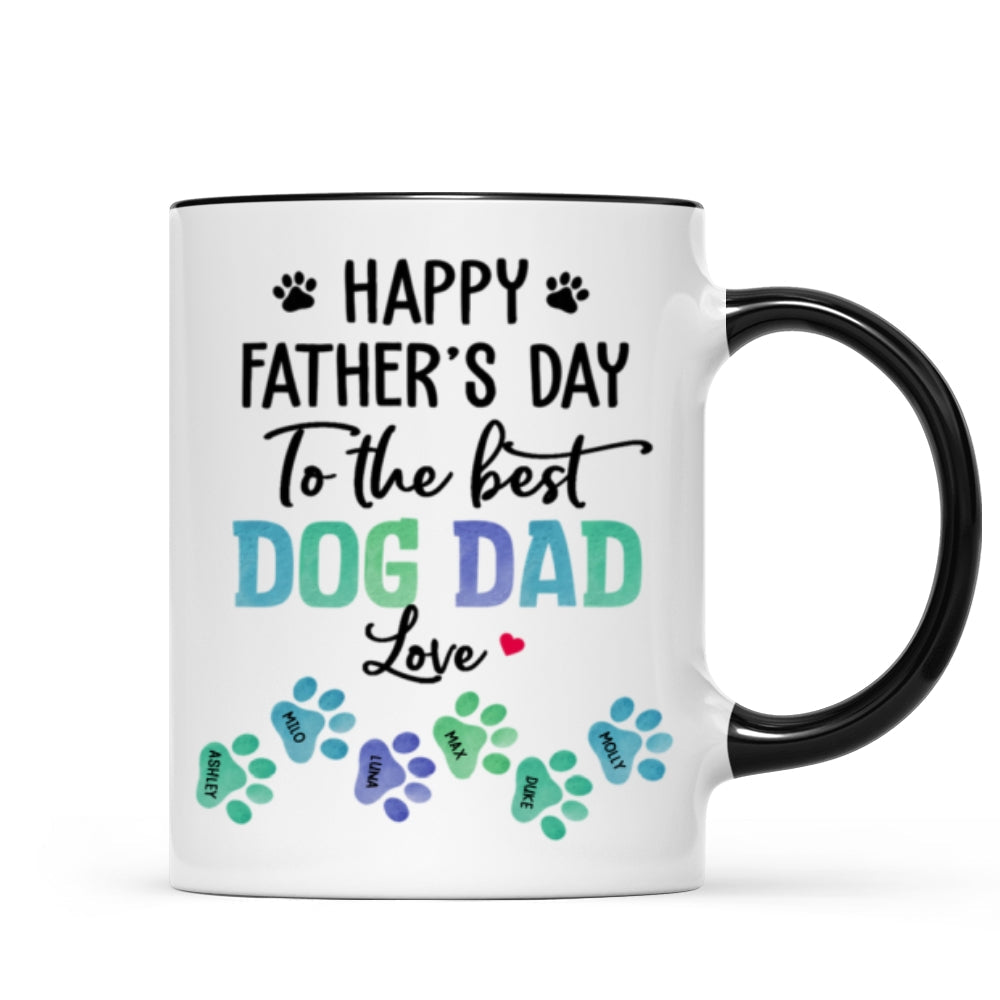 Happy Father's Day Best Dog Dad Watercolor Paws Personalized Mug