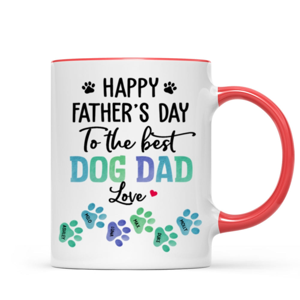 Happy Father's Day Best Dog Dad Watercolor Paws Personalized Mug